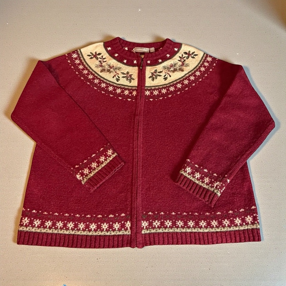 VINTAGE 90S CROFT & BARROW SIZE LARGE HOLIDAY ZIP SWEATER